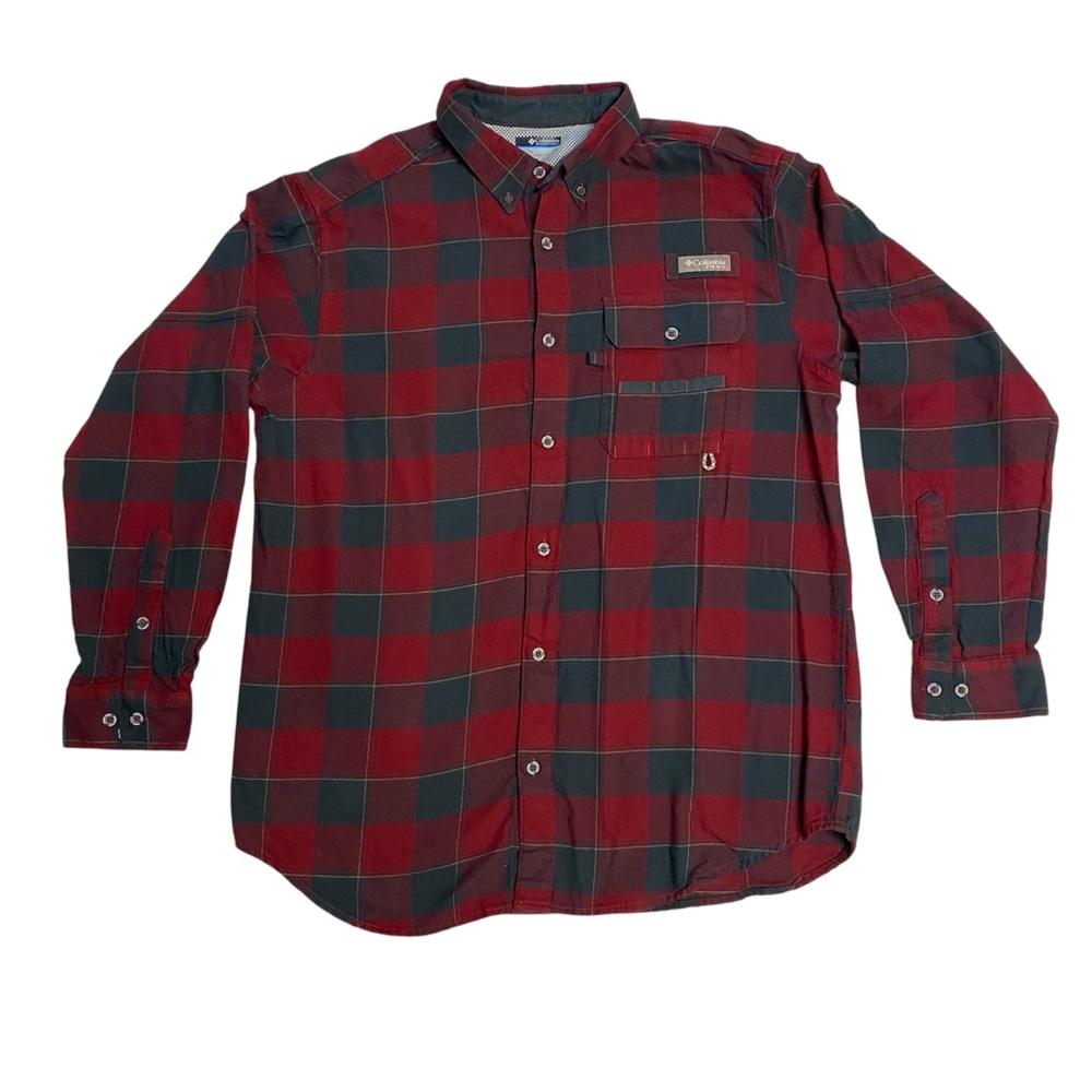Columbia  PHG Omni-Shade Men's Shirt Hunting fishing Vent Plaid Red Flannel L